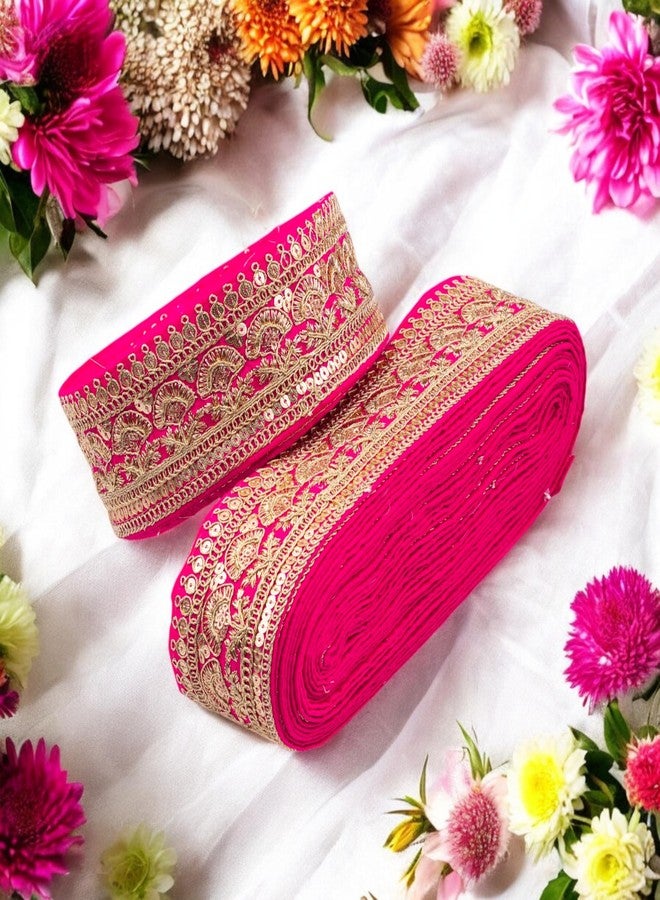 VEDHAK Sequence and Golden Embroidery Heavy Work Trim Lace Border Falls for Saree, Kurti, Dresses, Bandhani, Lehenga, Decorative Design Ribbon. (6 cm Width, 9 Meter, Pink) - Image 3